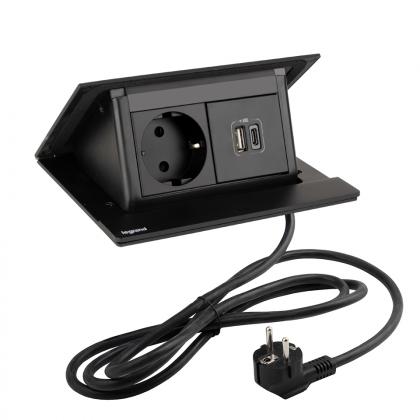 LEGRAND prise électrique PopUp, 1x 230V Schuko, chargeur USB A+C, noir mat