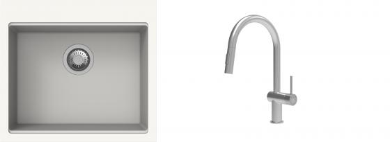 K-StrongSinks S3 Set dřez Ipel 560x510mm granit bílá + Baterie Neris celonerez