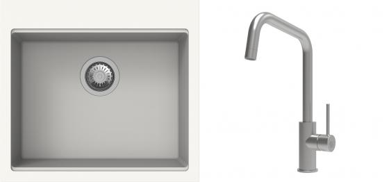 K-StrongSinks S3 Set dřez Ipel 560x510mm granit bílá + Baterie Arda nerez