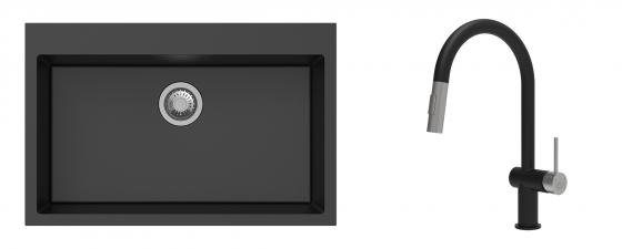 K-StrongSinks S3 Set dřez Ipel 780x510mm granit černá + Baterie Neris černá