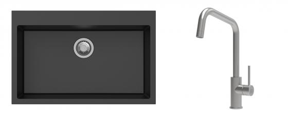 K-StrongSinks S3 Set dřez Ipel 780x510mm granit černá + Baterie Arda nerez