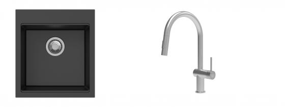 K-StrongSinks S3 Set dřez Ipel 460x510mm granit černá + Baterie Neris celonerez