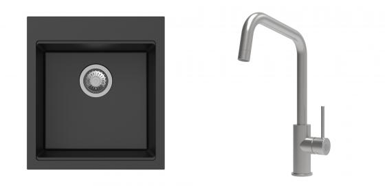 K-StrongSinks S3 Set dřez Ipel 460x510mm granit černá + Baterie Arda nerez
