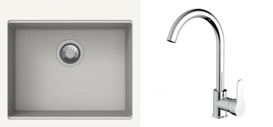 K-StrongSinks S3 Set dřez Ipel 560x510mm granit bílá + Baterie Seina chrom