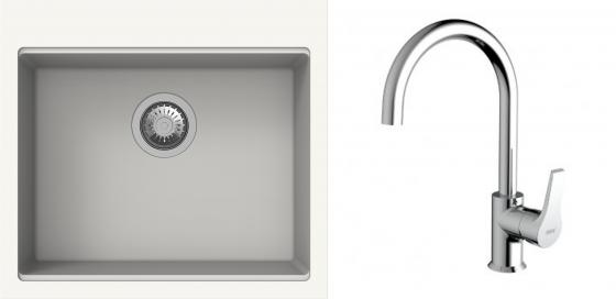 K-StrongSinks S3 Set dřez Ipel 560x510mm granit bílá + Baterie Rhona chrom