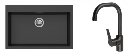K-StrongSinks S3 Set dřez Ipel 780x510mm granit černá + Baterie Garonne černá