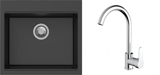 K-StrongSinks S3 Set dřez Ipel 560x510mm granit černá + Baterie Seina chrom