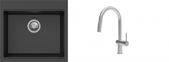 K-StrongSinks S3 Set dřez Ipel 560x510mm granit černá + Baterie Neris celonerez