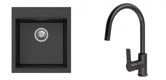 K-StrongSinks S3 Set dřez Ipel 460x510mm granit černá + Baterie Loira černá