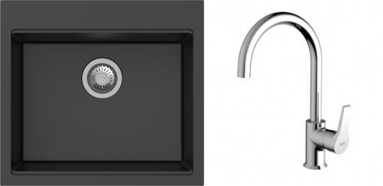 K-StrongSinks S3 Set dřez Ipel 560x510mm granit černá + Baterie Rhona chrom