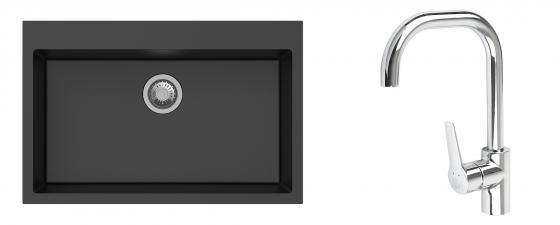 K-StrongSinks S3 Set dřez Ipel 780x510mm granit černá + Baterie Garonne chrom