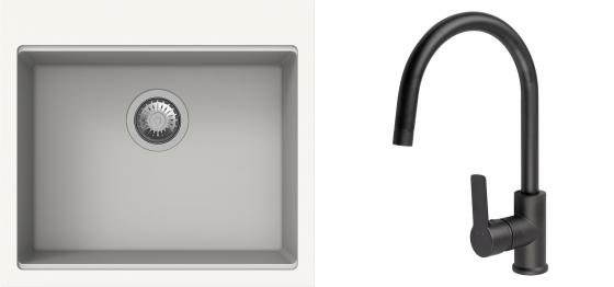 K-StrongSinks S3 Set dřez Ipel 560x510mm granit bílá + Baterie Loira černá