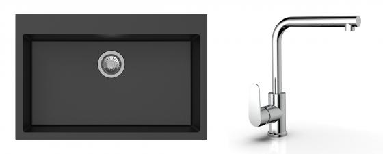 K-StrongSinks S3 Set dřez Ipel 780x510mm granit černá + Baterie  Stréva chrom