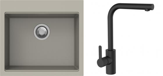 K-StrongSinks S3 Set dřez Ipel 560x510mm granit béžová + Baterie Ipoly černá