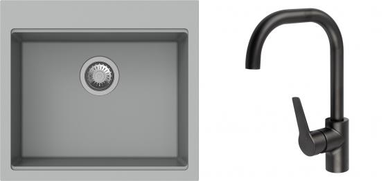 K-StrongSinks S3 Set dřez Ipel 560x510mm granit šedá + Baterie Garonne černá