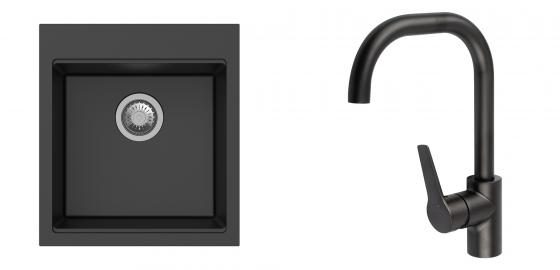 K-StrongSinks S3 Set dřez Ipel 460x510mm granit černá + Baterie Garonne černá