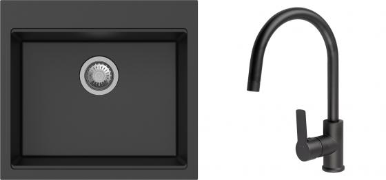 K-StrongSinks S3 Set dřez Ipel 560x510mm granit černá + Baterie Loira černá