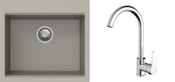 K-StrongSinks S3 Set dřez Ipel 560x510mm granit béžová + Baterie Seina chrom