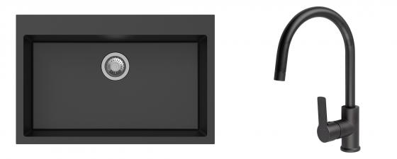 K-StrongSinks S3 Set dřez Ipel 780x510mm granit černá + Baterie Loira černá