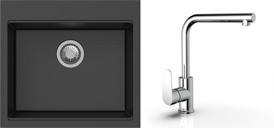 K-StrongSinks S3 Set dřez Ipel 560x510mm granit černá + Baterie Stréva chrom