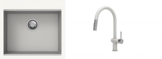 K-StrongSinks S3 Set dřez Ipel 560x510mm granit bílá + Baterie Neris bílá