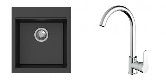 K-StrongSinks S3 Set dřez Ipel 460x510mm granit černá + Baterie Seina chrom