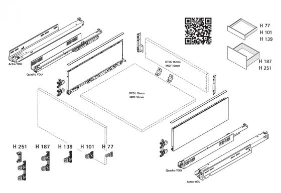 K-HETTICH komplet AvanTech YOU 101/450, antracit, 40 kg, A/SiSy, hmoždinka