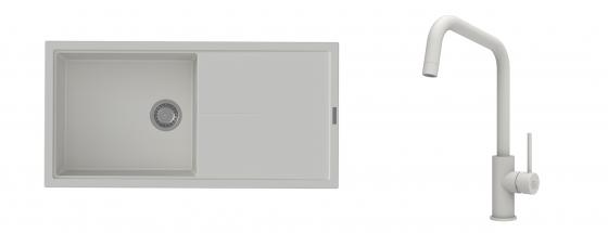 K-StrongSinks S3 évier granit Labe 1000x500mm blanc + robinet Arda blanc