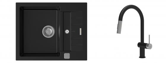 K-StrongSinks S3 évier granit Vardar 615x500mm noir + robinet Neris noir/inox