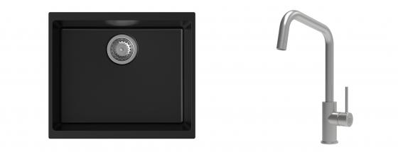 K-StrongSinks S3 évier granit Hron 530x460mm noir + robinet Arda inox