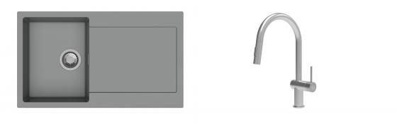 K-StrongSinks S3 évier granit Zala 860x500mm gris + robinet Neris inox