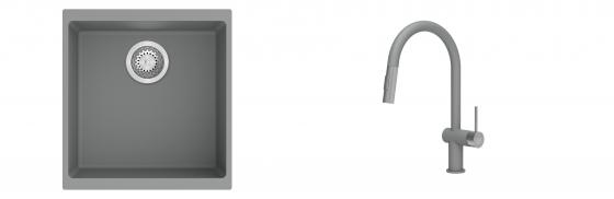 K-StrongSinks S3 évier granit Hron 430x460mm gris + robinet Neris gris
