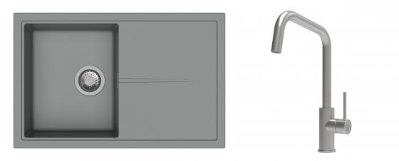 K-StrongSinks S3 évier granit Labe 780x500mm gris + robinet Arda inox