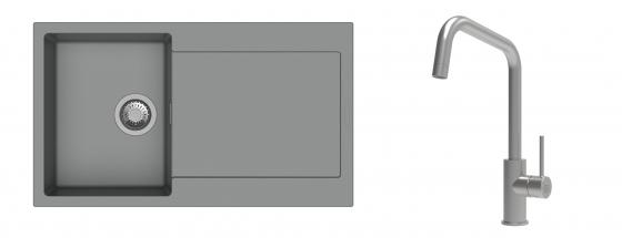 K-StrongSinks S3 évier granit Zala 860x500mm gris + robinet Arda inox