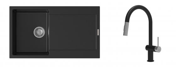 K-StrongSinks S3 évier granit Zala 860x500mm noir + robinet Neris noir/inox