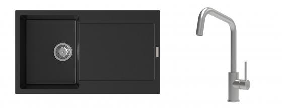 K-StrongSinks S3 évier granit Zala 860x500mm noir + robinet Arda inox