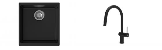 K-StrongSinks S3 évier granit Hron 430x460mm noir + robinet Neris noir