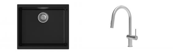 K-StrongSinks S3 évier granit Hron 530x460mm noir + robinet Neris inox