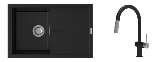 K-StrongSinks S3 évier granit Labe 780x500mm noir + robinet Neris noir/inox