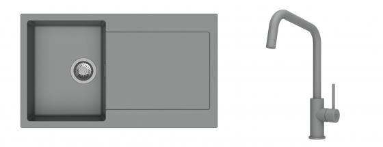 K-StrongSinks S3 évier granit Zala 860x500mm gris + robinet Arda gris