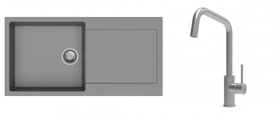 K-StrongSinks S3 évier granit Zala 1000x500mm gris + robinet Arda inox