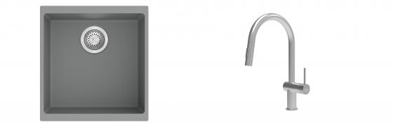 K-StrongSinks S3 évier granit Hron 430x460mm gris + robinet Neris inox