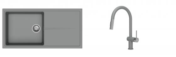K-StrongSinks S3 évier granit Labe 1000x500mm gris + robinet Neris gris