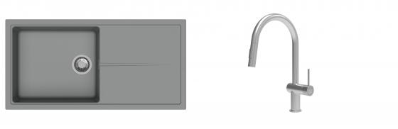 K-StrongSinks S3 évier granit Labe 1000x500mm gris + robinet Neris inox