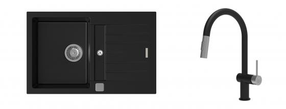K-StrongSinks S3 évier granit Vardar 780x500mm noir + robinet Neris noir/inox