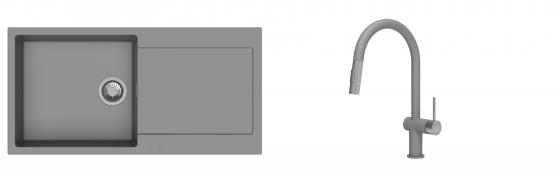 K-StrongSinks S3 évier granit Zala 1000x500mm gris + robinet Neris gris