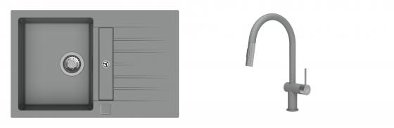 K-StrongSinks S3 évier granit Vardar 780x500mm gris + robinet Neris gris
