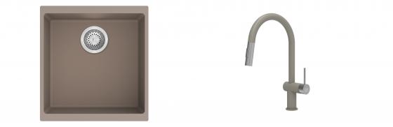 K-StrongSinks S3 évier granit Hron 430x460mm beige + robinet Neris beige