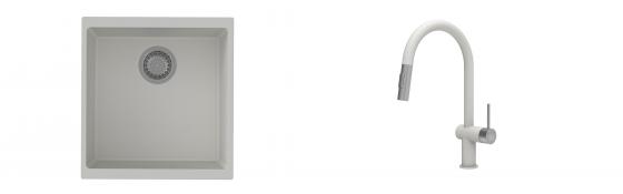 K-StrongSinks S3 évier granit Hron 430x460mm blanc + robinet Neris blanc