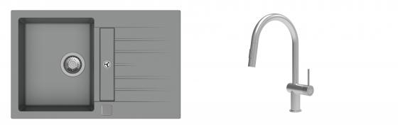 K-StrongSinks S3 évier granit Vardar 780x500mm gris + robinet Neris inox